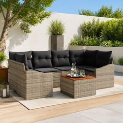 Outdoor Garden Sofa Set 7 Piece Modular Patio Furniture Grey Poly Rattan with
