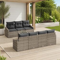 Modular Garden Sofa Set 8 Pieces Grey Poly Rattan with Cushions Outdoor Patio