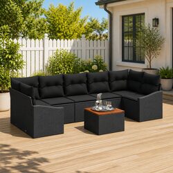 Modular Garden Sofa Set 8 Pieces Black Poly Rattan Outdoor Furniture with