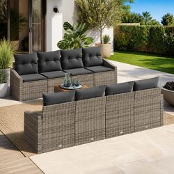 Garden Sofa Set 9 Pieces Grey Poly Rattan Modular Outdoor Furniture with
