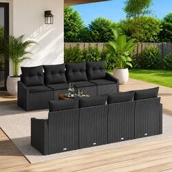 Garden Sofa Set 9 Pieces Modular Outdoor Furniture Poly Rattan Patio Lounging
