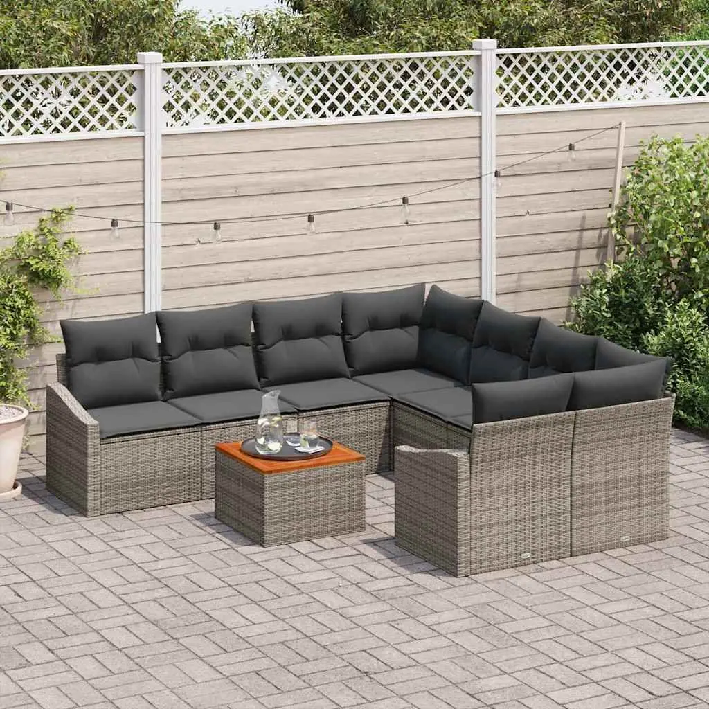 Garden Sofa Set Modular Outdoor Furniture 9 Piece Grey Poly Rattan Cushion