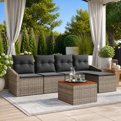 Garden Sofa Set 6 Piece Modular Outdoor Furniture Grey Poly Rattan with Cushions