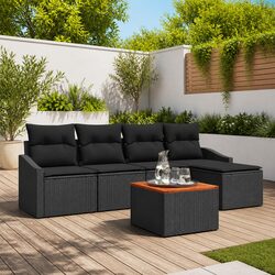 Modular Garden Sofa Set 6 Pieces Black Poly Rattan Outdoor Furniture with