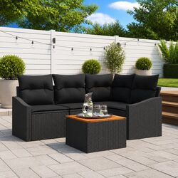 Garden Sofa Set 5 Piece Outdoor Modular Patio Furniture with Cushions Black