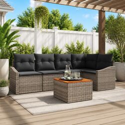 Modular Garden Sofa Set 6 Piece Grey Poly Rattan Outdoor Furniture with Cushions