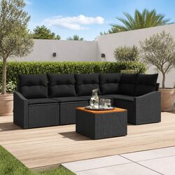 Modular Garden Sofa Set 6 Pieces Black Poly Rattan Outdoor Patio Furniture with
