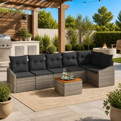 Modular Garden Sofa Set 7 Pieces Grey Outdoor Furniture Poly Rattan Patio