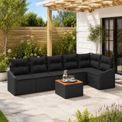 Modular Garden Sofa Set 7 Pieces Outdoor Patio Seating with Cushions Black