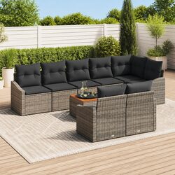 Modular Garden Sofa Set 9 Pieces Grey Poly Rattan Outdoor Patio Furniture
