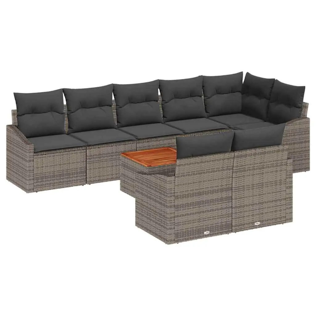 Modular Garden Sofa Set 9 Pieces Grey Poly Rattan Outdoor Patio Furniture