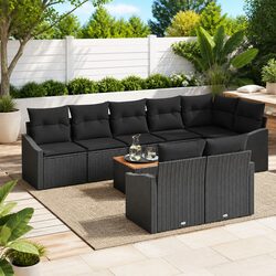 Garden Sofa Set 9 Pieces Modular Outdoor Furniture Black Poly Rattan Patio