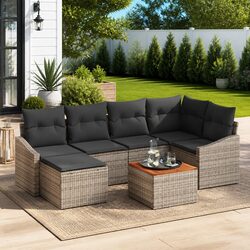 Garden Sofa Set 7 Piece Modular Outdoor Furniture with Cushions Grey Patio