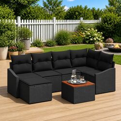 7-Piece Modular Garden Sofa Set Outdoor Patio Furniture with Cushions Black