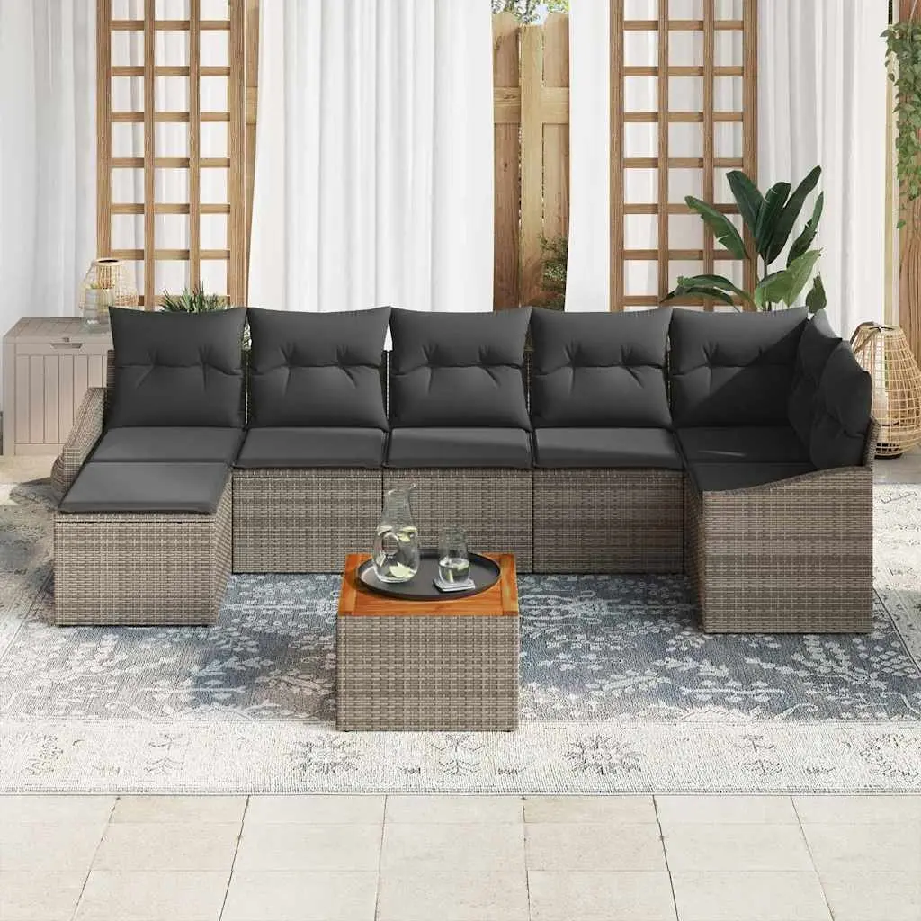 Modular Garden Sofa Set 8 Piece Outdoor Furniture Grey Poly Rattan