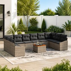 Garden Sofa Set Modular Outdoor Furniture 11 Pieces Grey Poly Rattan Patio