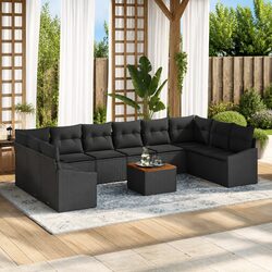 Garden Sofa Set Modular Outdoor Furniture 11 Pieces Black Poly Rattan Seating