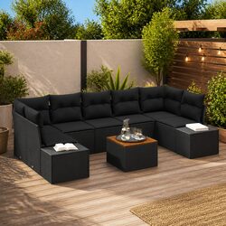 Outdoor Garden Sofa Set 8 Piece Modular Black Poly Rattan Patio Furniture