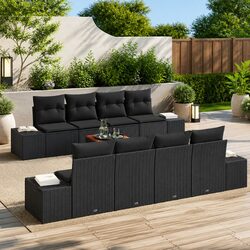 Modular Garden Sofa Set 9 Piece Outdoor Furniture Black Poly Rattan Patio