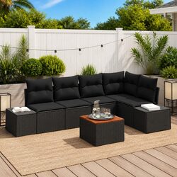 Modular Garden Sofa Set 6 Piece Outdoor Lounge Furniture Black Poly Rattan Patio