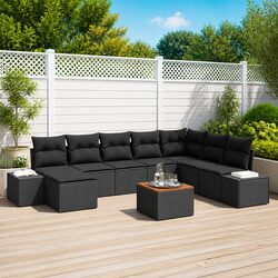 Outdoor Garden Sofa Set 9 Pcs Black Modular Lounge Furniture with Cushions