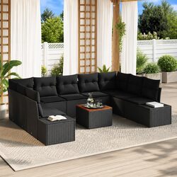 Modular Garden Sofa Set 10 Pieces Black Poly Rattan Outdoor Furniture Patio