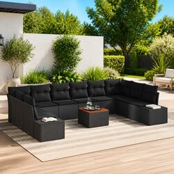 Modular Garden Sofa Set 11 Pieces Black Poly Rattan Outdoor Furniture with