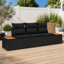 Garden Sofa Set 3 Piece Black Poly Rattan Outdoor Furniture Modular Patio Lounge