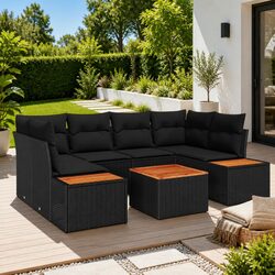 Garden Sofa Set 6 Piece Outdoor Lounge Furniture Black Poly Rattan Modular Patio