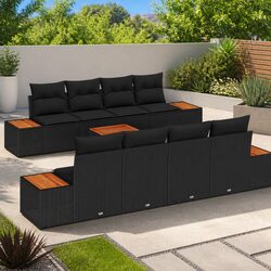 Garden Sofa Set 9 Pieces Modular Outdoor Furniture Black Poly Rattan Patio