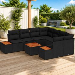 Garden Sofa Set 9 Piece Outdoor Patio Furniture Black Poly Rattan Modular Lounge