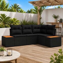 Garden Sofa Set 5 Pieces Modular Outdoor Furniture Black Poly Rattan Sectional