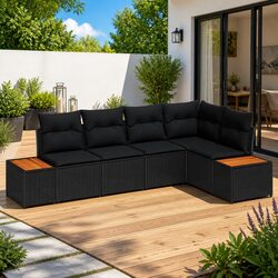 Garden Sofa Set 5 Piece Outdoor Furniture Patio Black Poly Rattan with Cushions