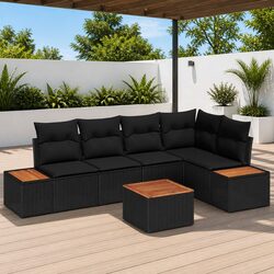 Garden Sofa Set 6 Pieces Outdoor Patio Furniture Black Poly Rattan Modular