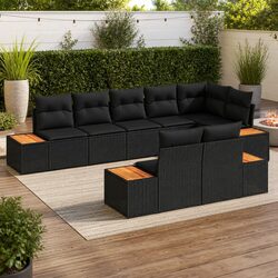 Outdoor Garden Sofa Set 8 Piece Modular Poly Rattan Black Patio Furniture