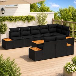 Outdoor Garden Sofa Set 9 Piece Black Poly Rattan Modular Patio Furniture with