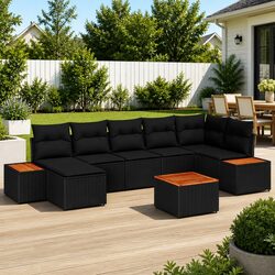 Garden Sofa Set Outdoor Furniture 8 Piece Black Poly Rattan Modular Patio Lounge