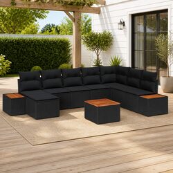 Outdoor Garden Sofa Set 9-Piece Modular Black Poly Rattan Furniture with