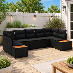Garden Sofa Set 7 Pcs Black Poly Rattan Outdoor Furniture with Cushions Modular