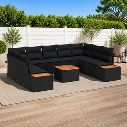 Garden Sofa Set 10 Pieces Black Poly Rattan Outdoor Furniture Lounge with