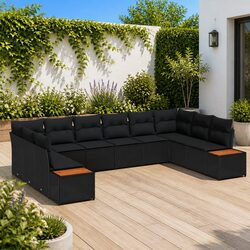 Garden Sofa Set 10 Pieces Outdoor Patio Furniture Black Poly Rattan Modular