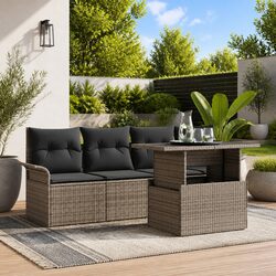 Outdoor Garden Sofa Set 5 Piece Grey Poly Rattan Furniture with Cushions Table