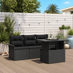 Garden Sofa Set 5 Pieces Black Poly Rattan Outdoor Furniture with Cushions
