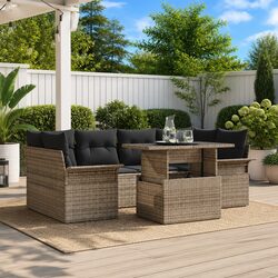Garden Sofa Set 7 Pieces Modular Outdoor Furniture Grey Poly Rattan Patio