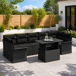 Modular Garden Sofa Set 8 Piece Outdoor Furniture Black Poly Rattan with