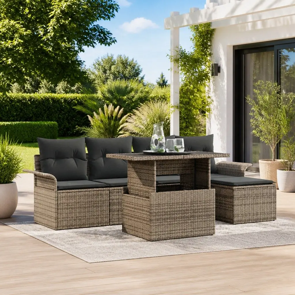 Modular Garden Sofa Set 6 Piece Outdoor Furniture with Cushions Light Grey