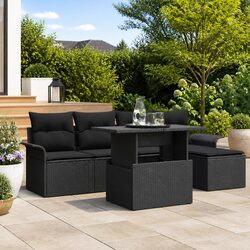 Modular Garden Sofa Set 6 Pieces Black Poly Rattan Outdoor Furniture Lounge