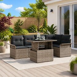 Modular Garden Sofa Set 6 Piece Outdoor Furniture Poly Rattan Wood Cushions