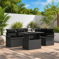 Modular Garden Sofa Set 6 Piece Black Poly Rattan Outdoor Furniture with