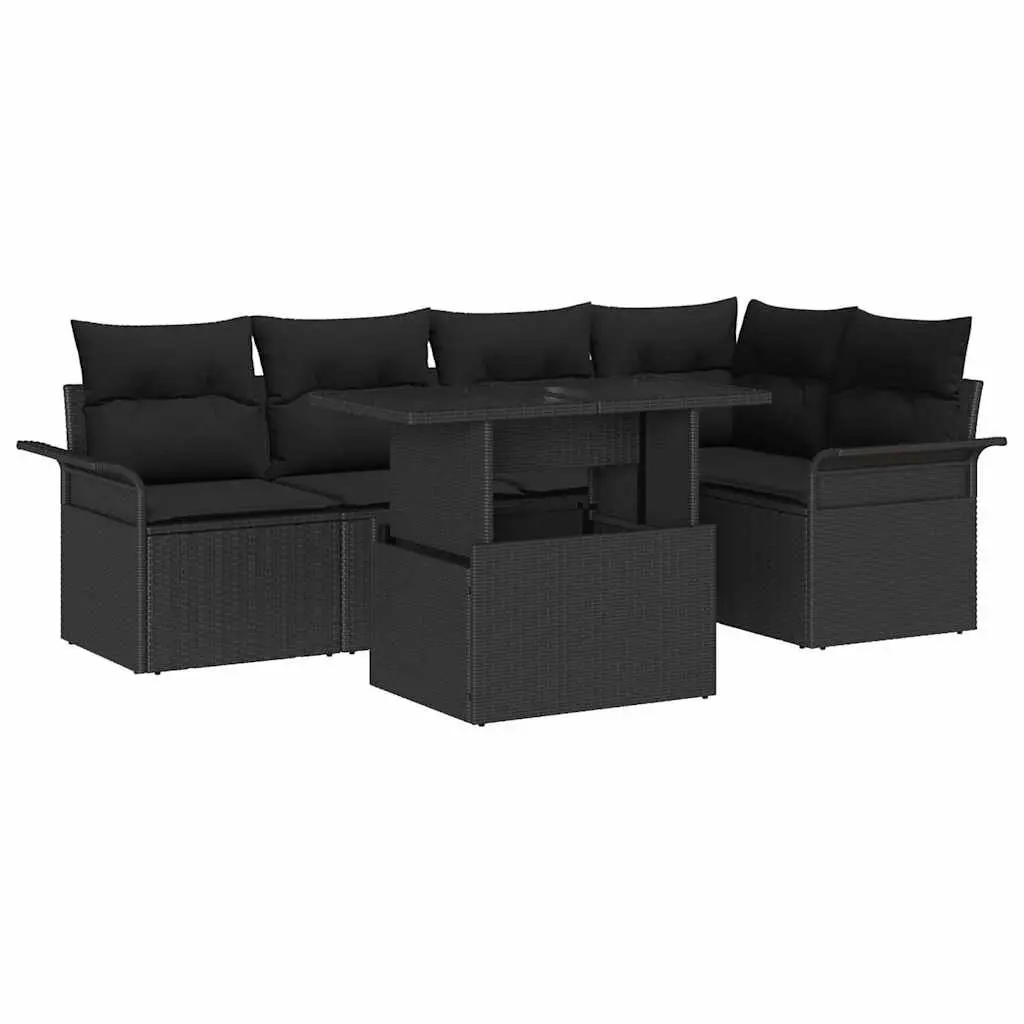 Modular Garden Sofa Set 6 Piece Black Poly Rattan Outdoor Furniture with